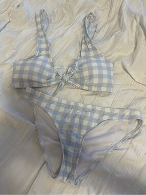 Light Blue Gingham Tie-Front Bikini Set - Women Swim Bikini